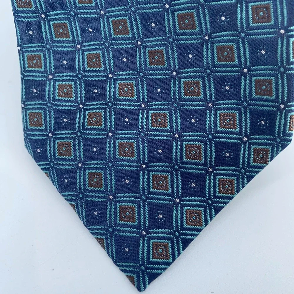 Eton Tie Mens One Size Navy Brown Patterned Silk Professional Necktie Italy Made